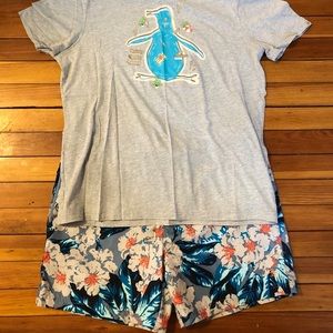 Men’s Penguin T Shirt sz XL and Swim Short sz 38